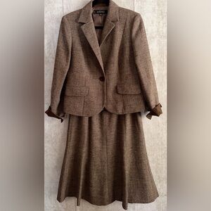 Kasper Petite Women 2Pc Business Brown Tweed Jacket Tulip Skirt Suit Sz 8P